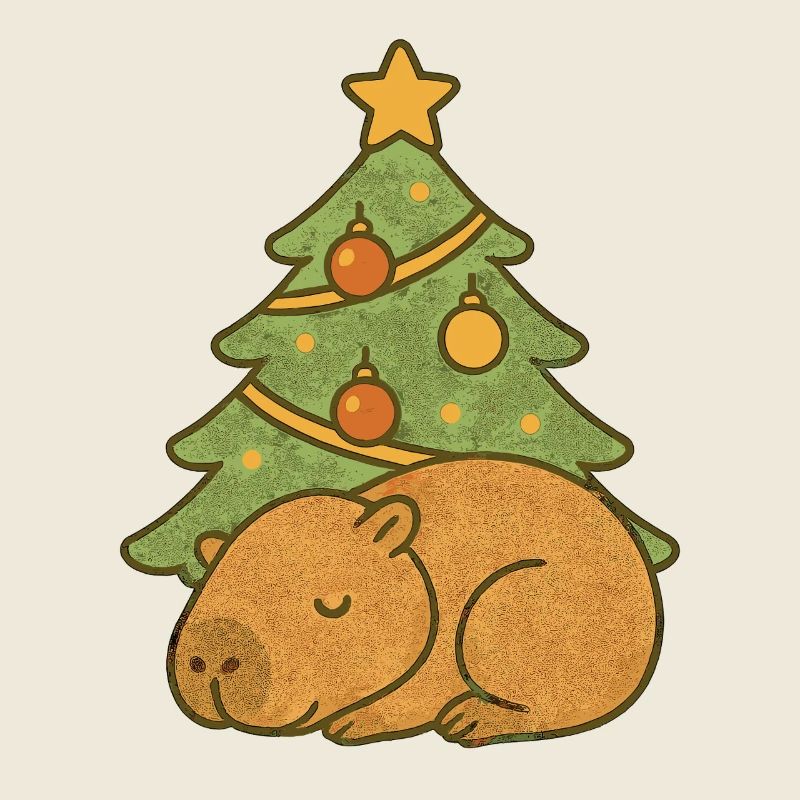 ✨ Sleeping Capybara under the Christmas Tree 🎄