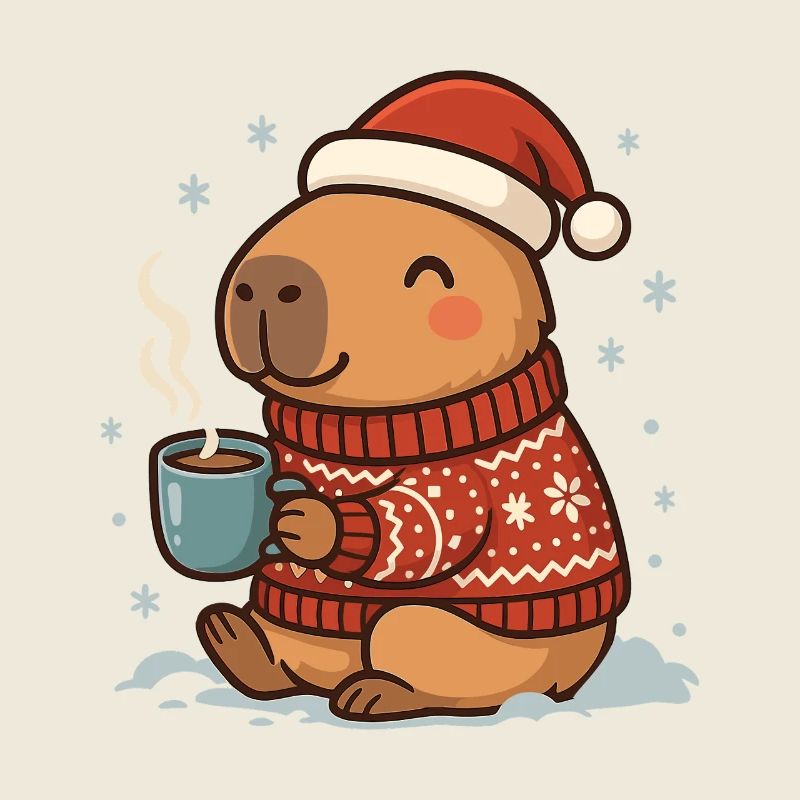 ✨ Cozy Capybara with Cocoa & Santa Hat