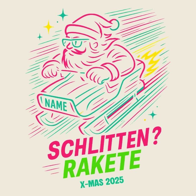 Neon Santa Claus Snowboard Rocket Santa