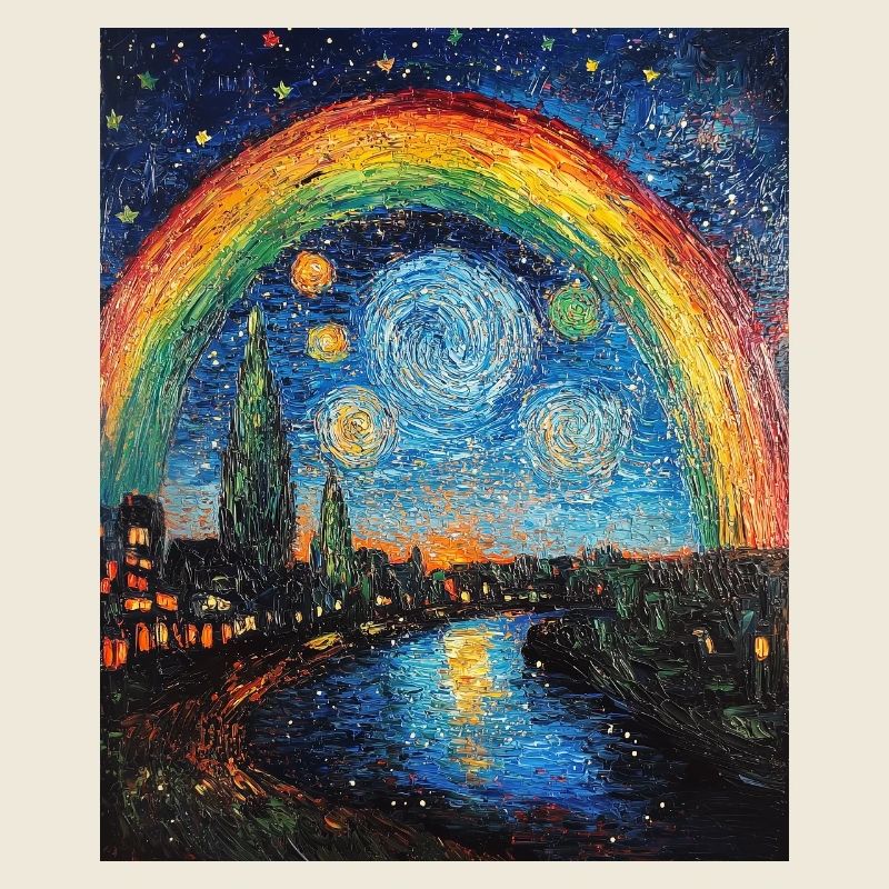 Rainbow Van Gogh Style Starry Night