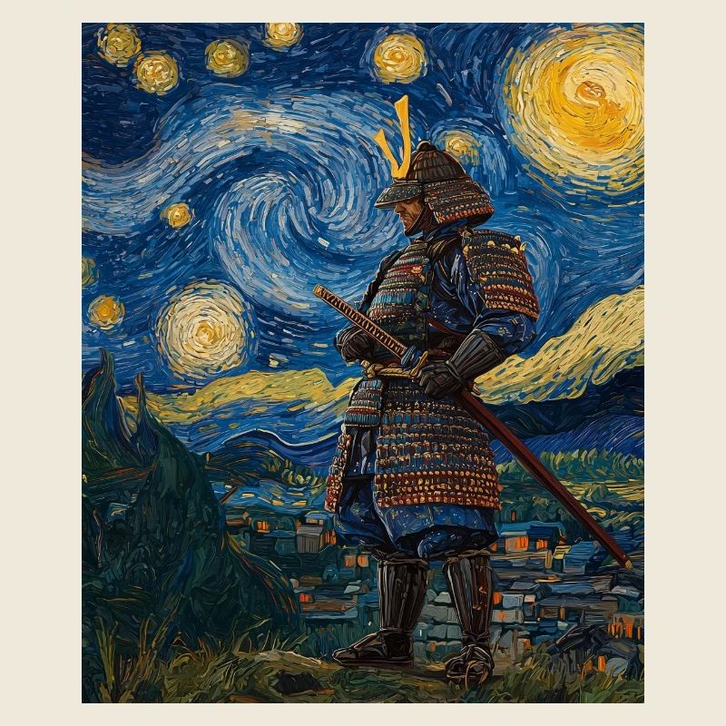 Samurai Japan Van Gogh Style Starry Night