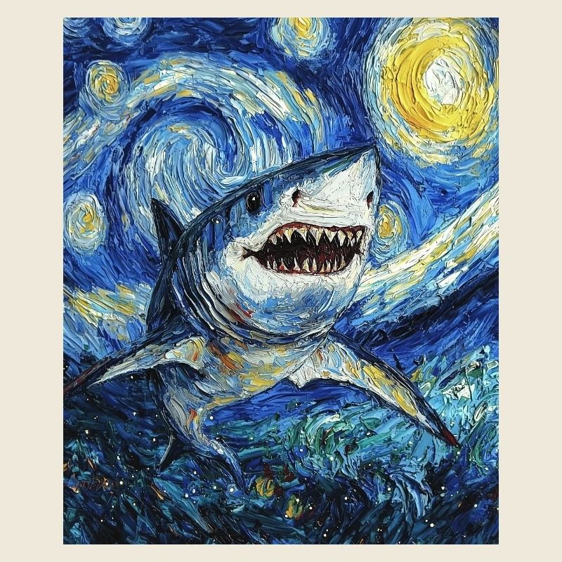 Shark Fish Van Gogh Style Starry Night