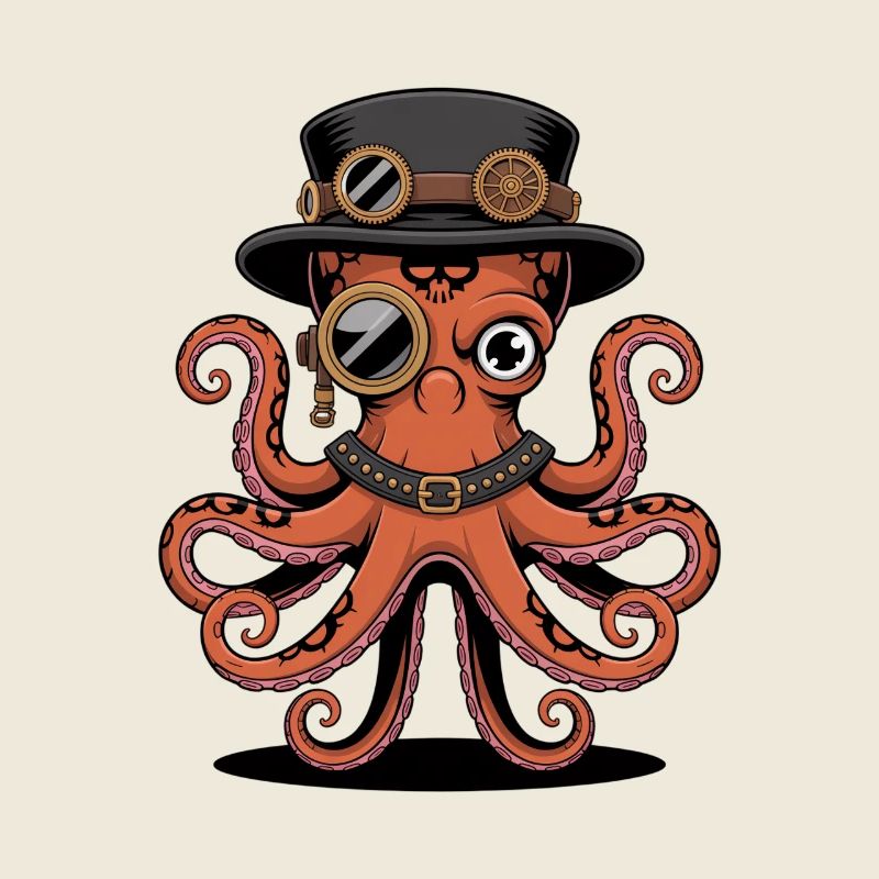 Octopus in steampunk style with monocle