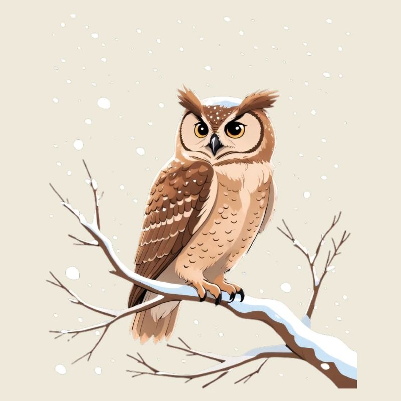 Winter Owl View on Snow Branch