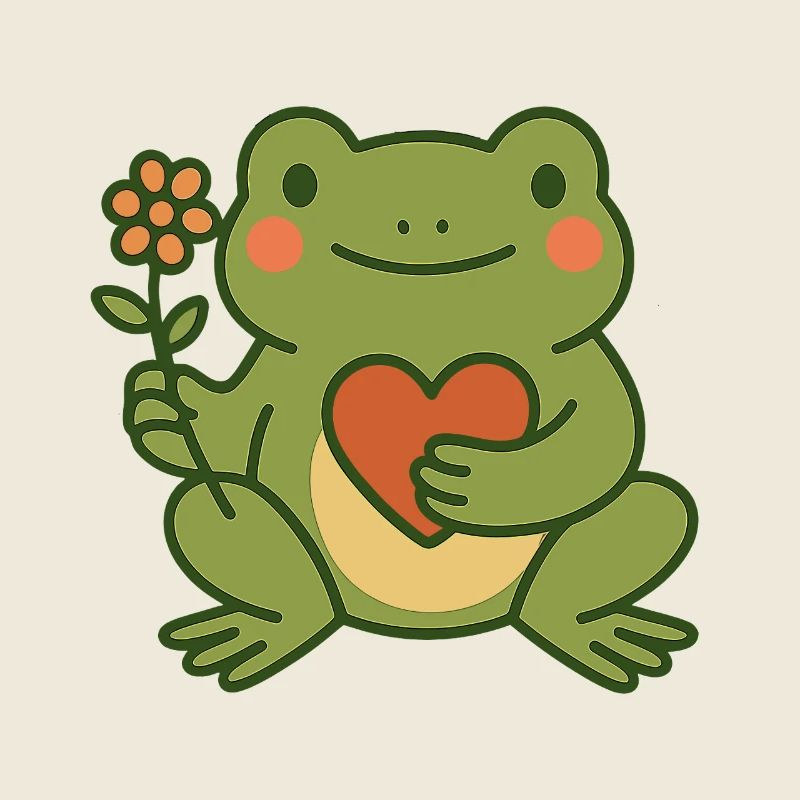 Frog with Heart and Flower – Friendly & Cozy