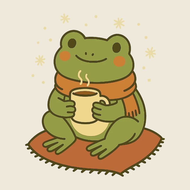 Winterfrosch mit Schal und Tee – Cozy Frog