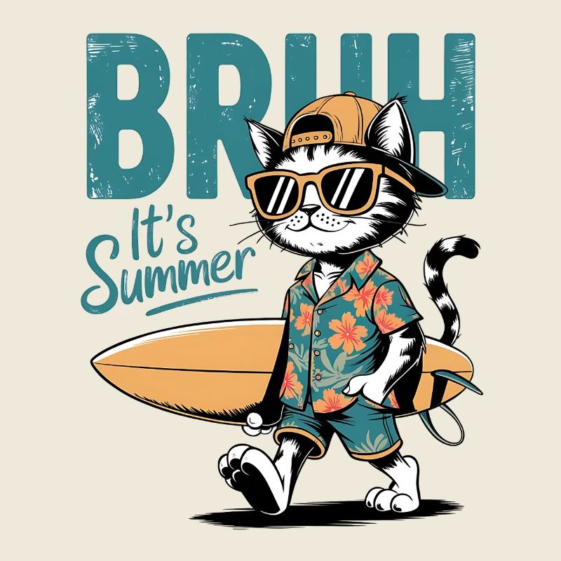 Chat surfeur avec planche de surf