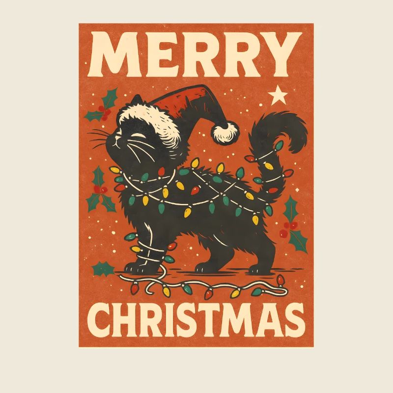 Joyeux Noël chat avec des lumières