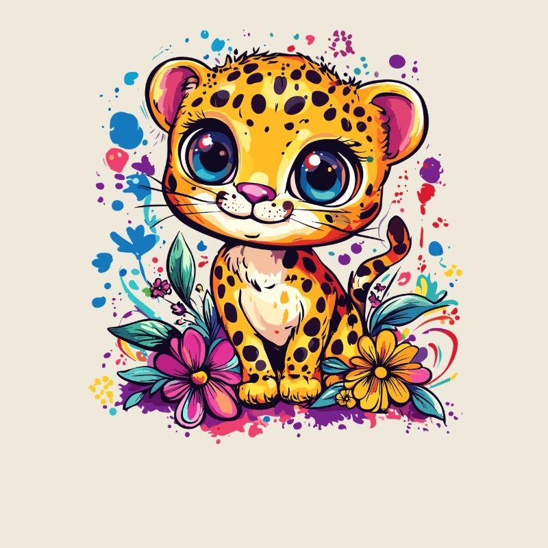 Colorful leopard cub with flowers