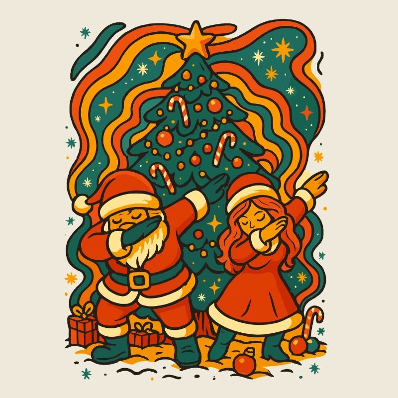 Dabbing Santa & Mrs Claus Retro Waves