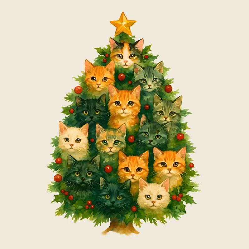 Chat Arbre de Noël Collage