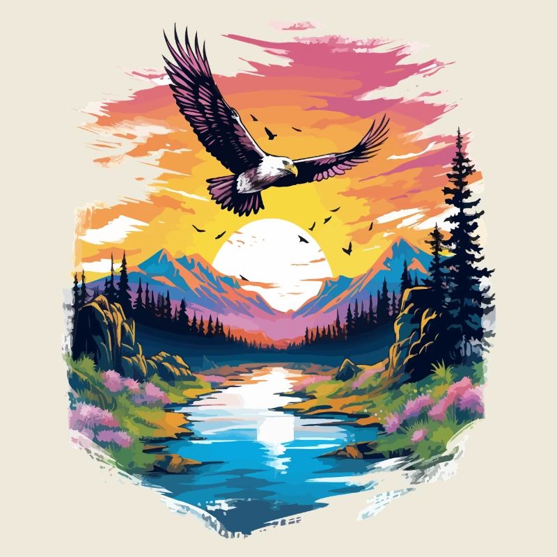 Sunset hawk over wilderness
