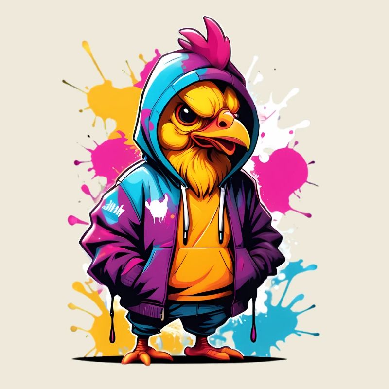 poussin à capuche style graffiti