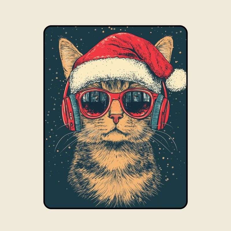 Coole Katze mit Sonnenbrille Weihnachtsmütze