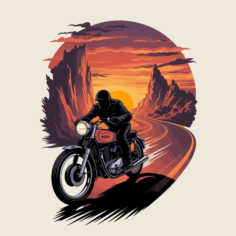 Motard avant le coucher du soleil en mode ouvert