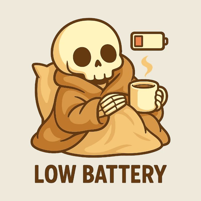 Low Battery Skeleton – Cozy Tired