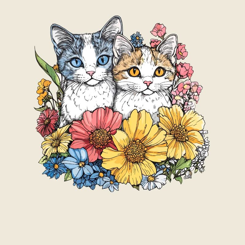 Des chats dans une couronne de fleurs