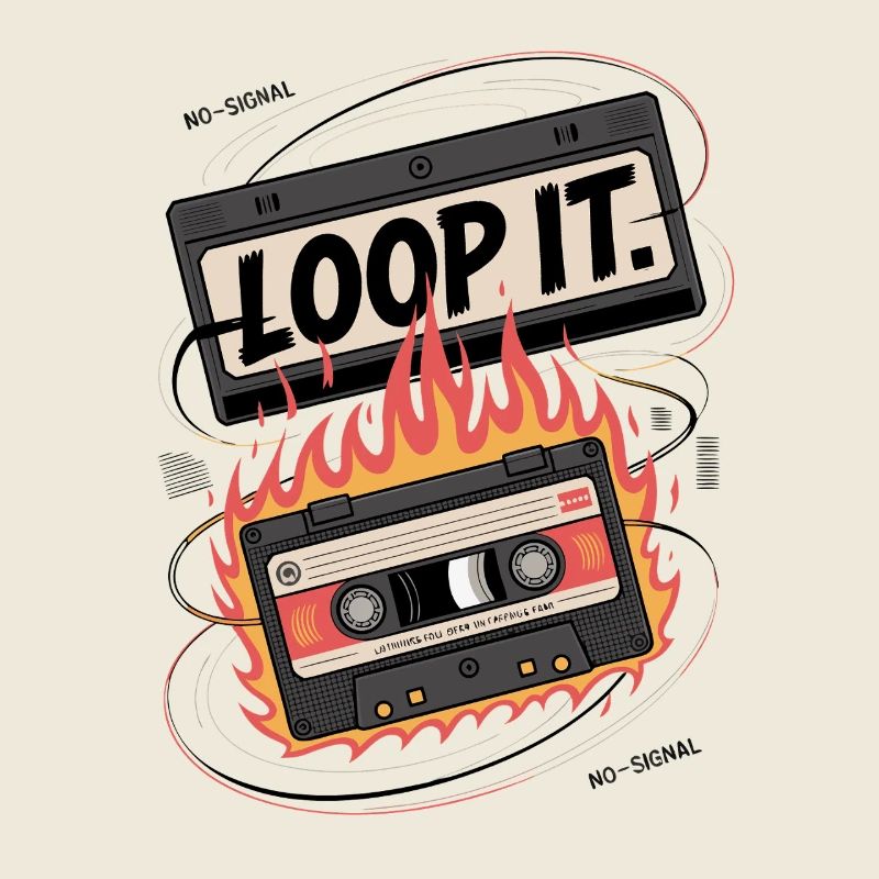 Cassette rétro avec design de flamme « Loop It »