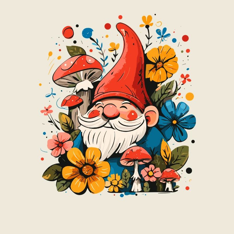 Nain de jardin joyeux dans une mer de fleurs