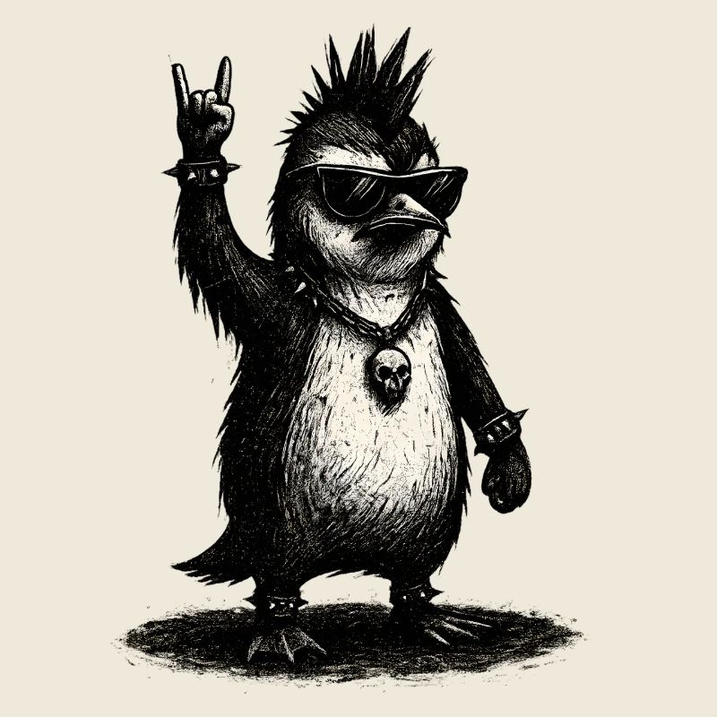 Pingouin punk rock avec des lunettes de soleil