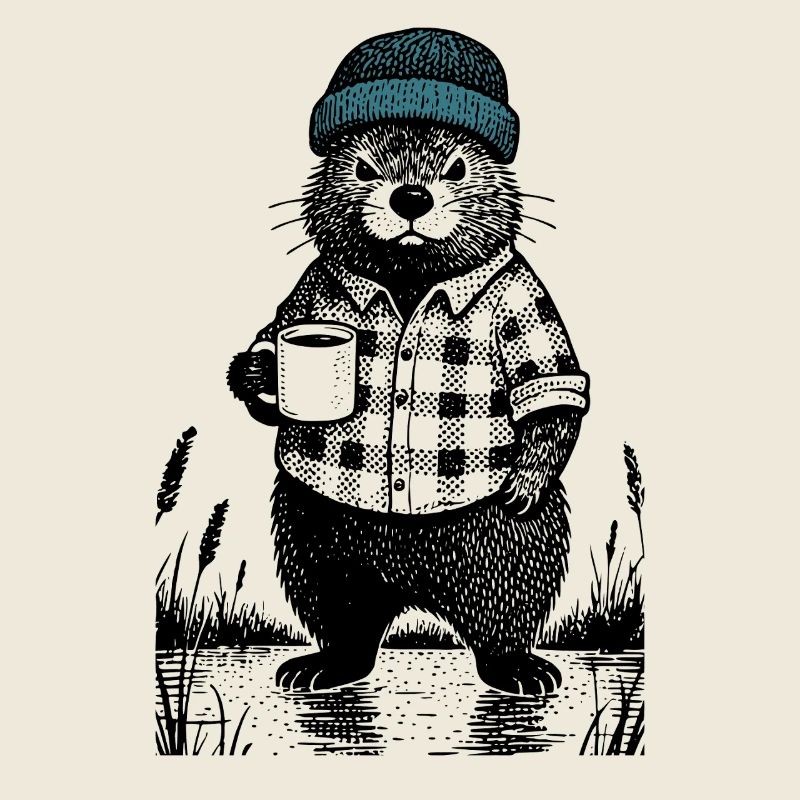 Launischer Bieber mit Kaffee