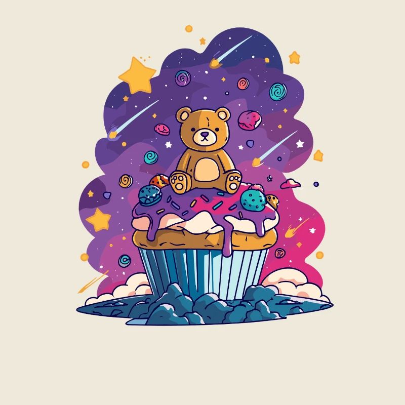 Teddybär Cupcake im Kosmos