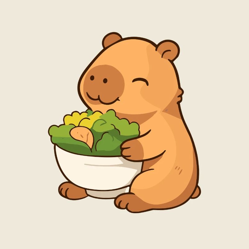 Capybara with salad – relaxed & cute