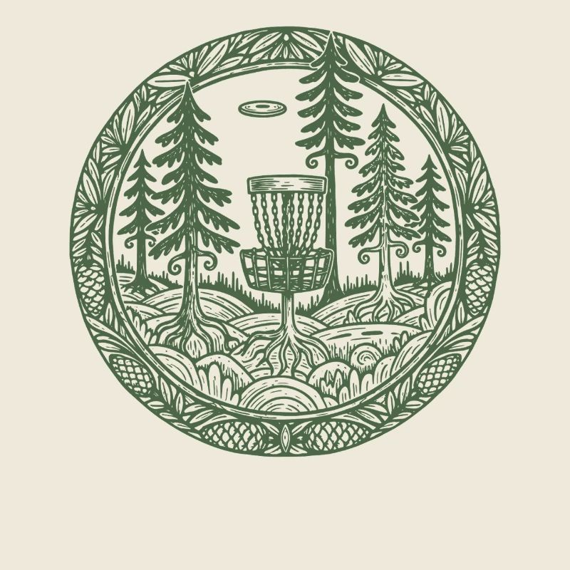 Forest Disc Golf Basket Flying Disc Course Scene