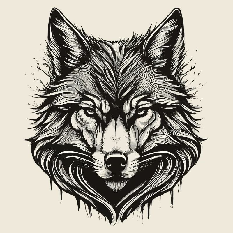Wolf Head Ink Engraved