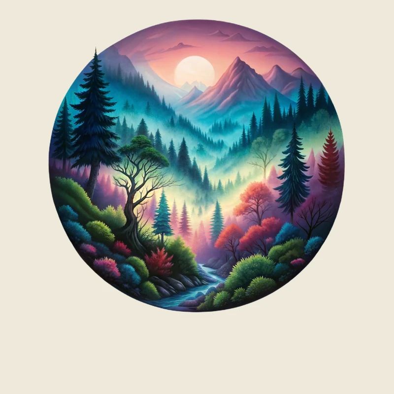 Paysage forestier coloré peint dans une lumière du soir