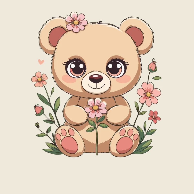 Cuddly bear with flowers