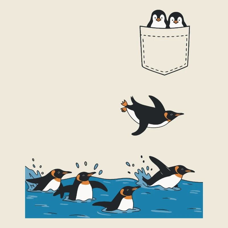 Pinguin Sprung ins Wasser Pocket Design