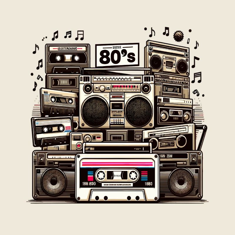 Collage Boombox de l’ère cassette
