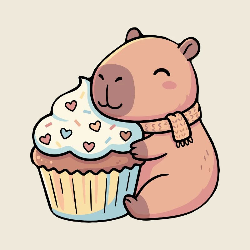 Capybara hugging cupcake cute motif
