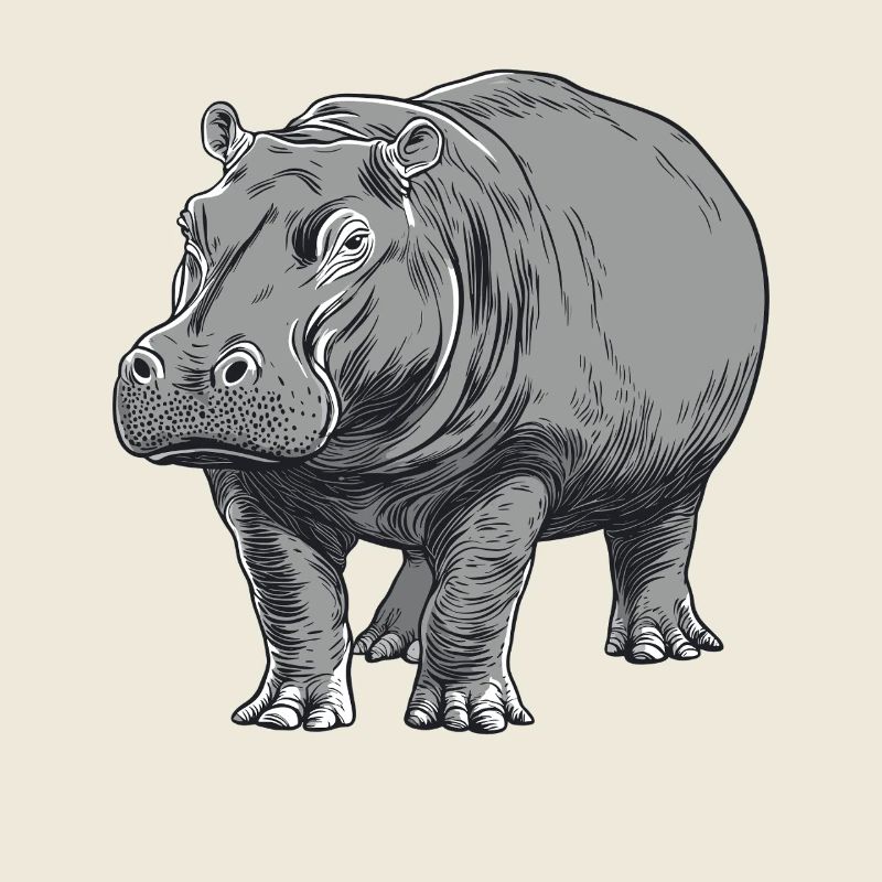 Gray Hippo Line Art