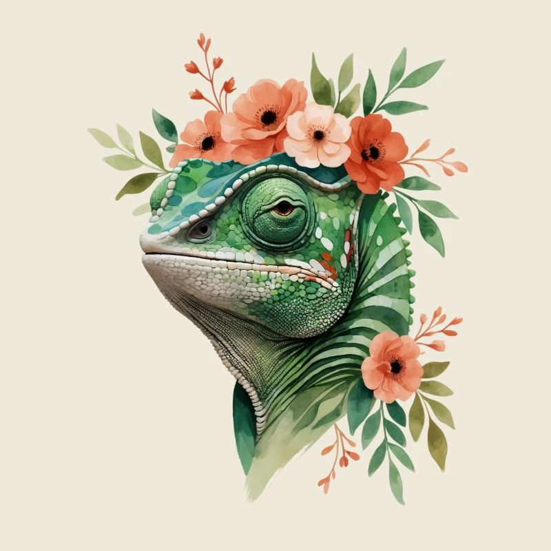 Couronne de fleurs avec caméléon