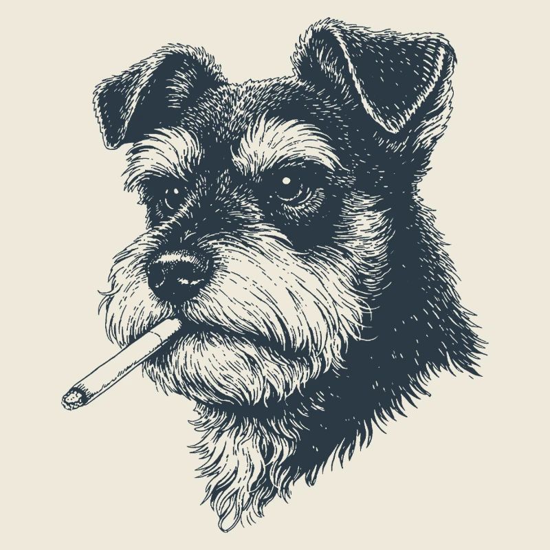 Hundeporträt von Schnauzer mit Zigarette