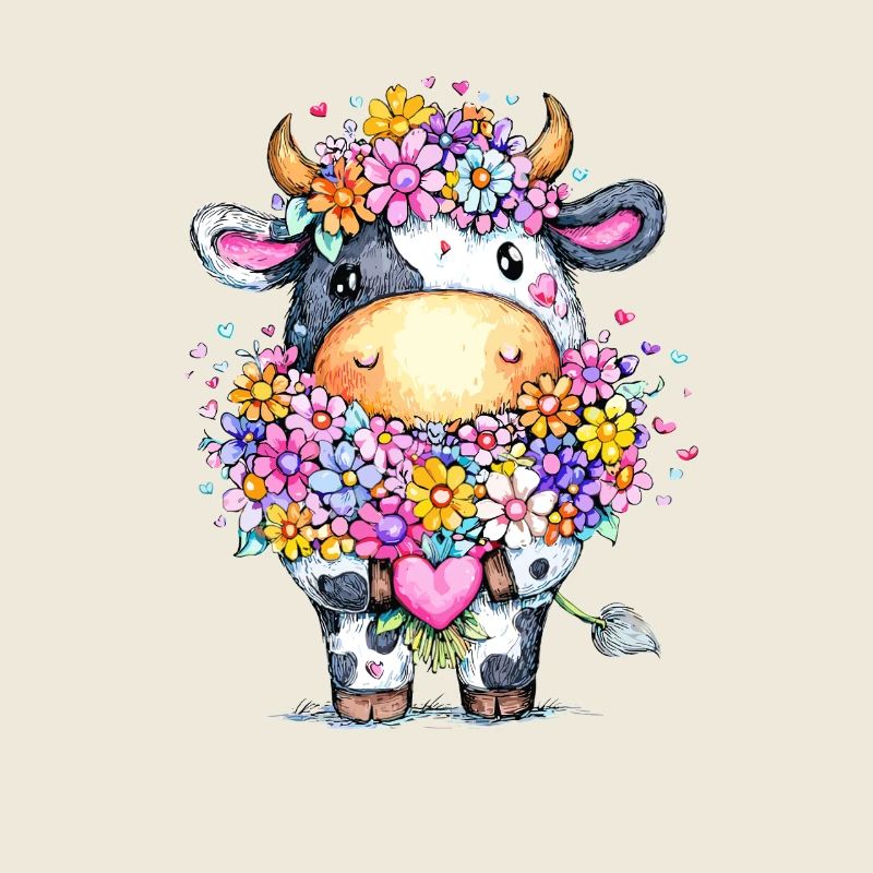 Vache avec une couronne de fleurs