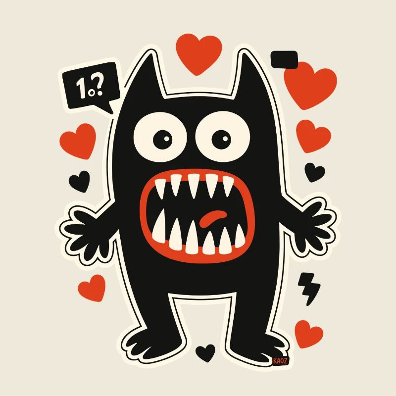 Heart Monster with Huge Teeth