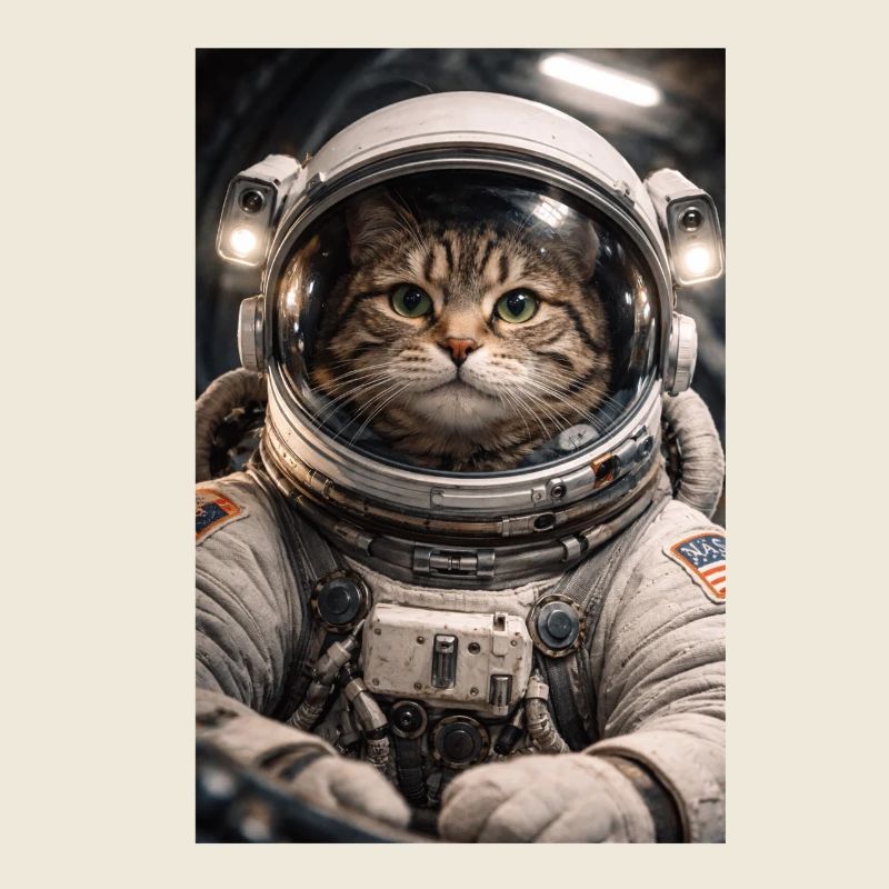 Chat de l’espace en costume d’astronaute