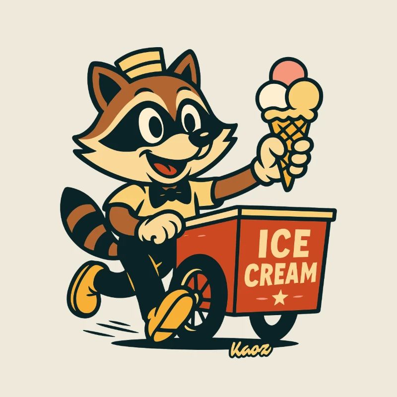 Waschbär Eisverkäufer Retro