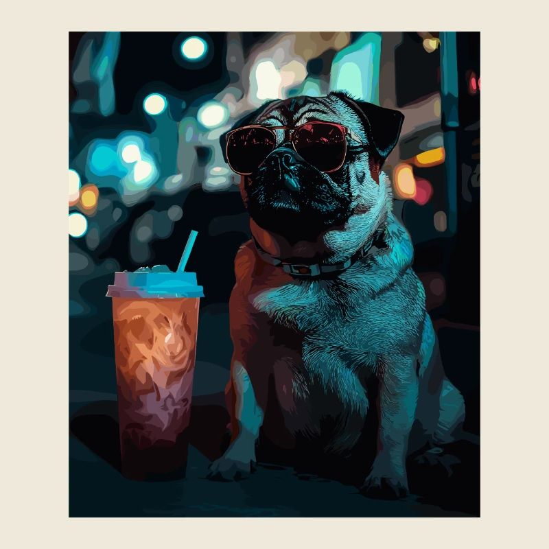Neon-Pug im Nachtleben
