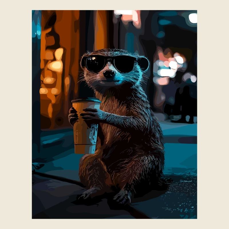 Suricate au café dans le style nuit néon