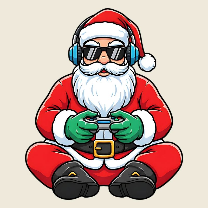 Gamer Weihnachtsmann Spielt Videospiel-Controller
