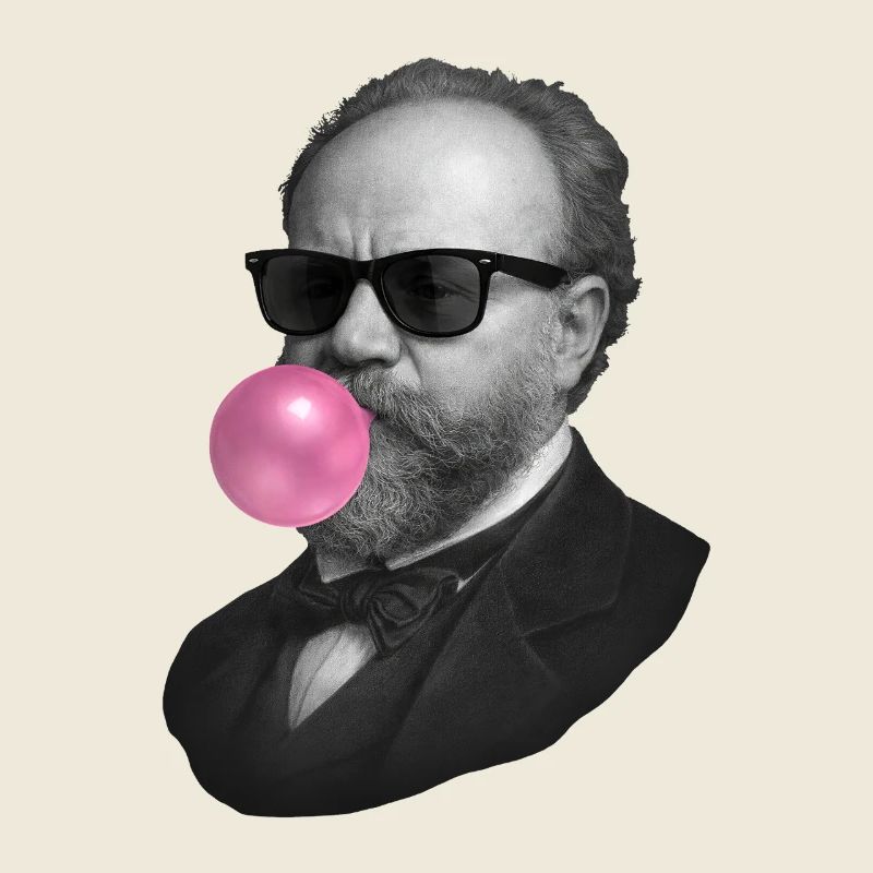 Black and white dandy with pink bubble
