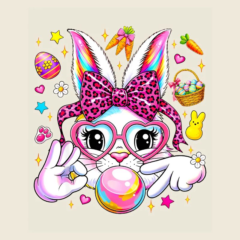 Cute bunny rabbit face leopard coquette bow six 