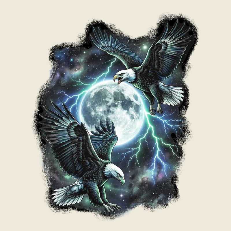 Two Wild Eagles with Moon Wildlife Designs