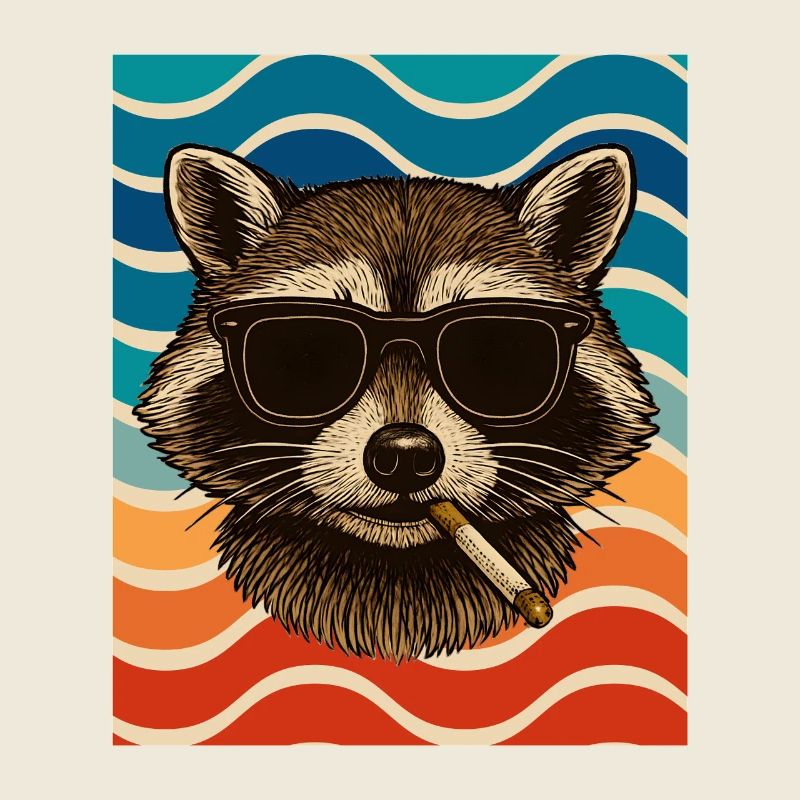 Waschbär mit Sonnenbrille Zigarette