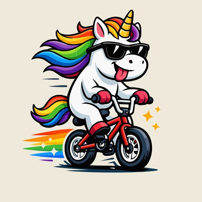 Licorne cool sur vélo – Arc-en-ciel drôle
