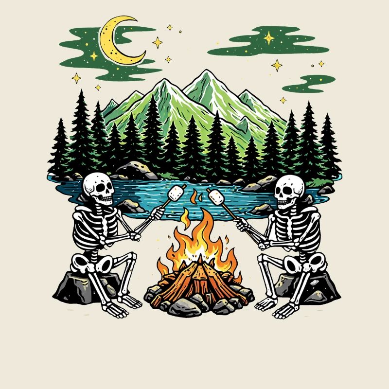 Skeleton Campfire Night Marshmallow Camping Camp